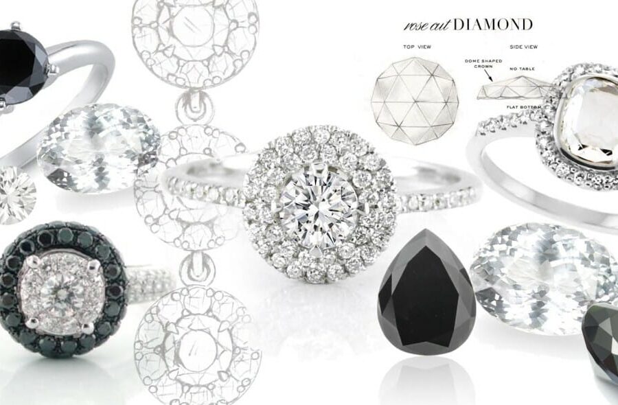 Affordable diamond engagement rings in black, white, and halo styles, including solitaire and rose-cut designs from Mark Solomon Jewellers.