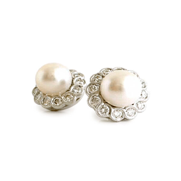 Mabé Pearl Studs with Diamond Halo
