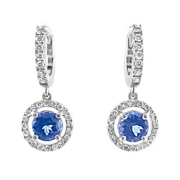 Tanzanite Diamond Halo Huggies