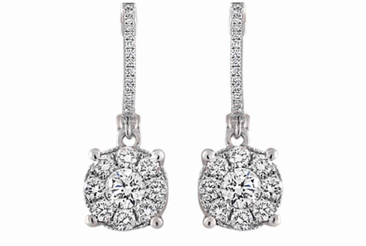 Diamond Cluster Drop Earrings White Gold