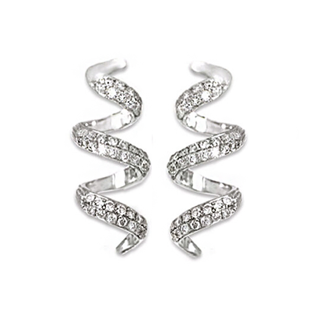 Spiral Pave Diamond Drop Earrings in White Gold