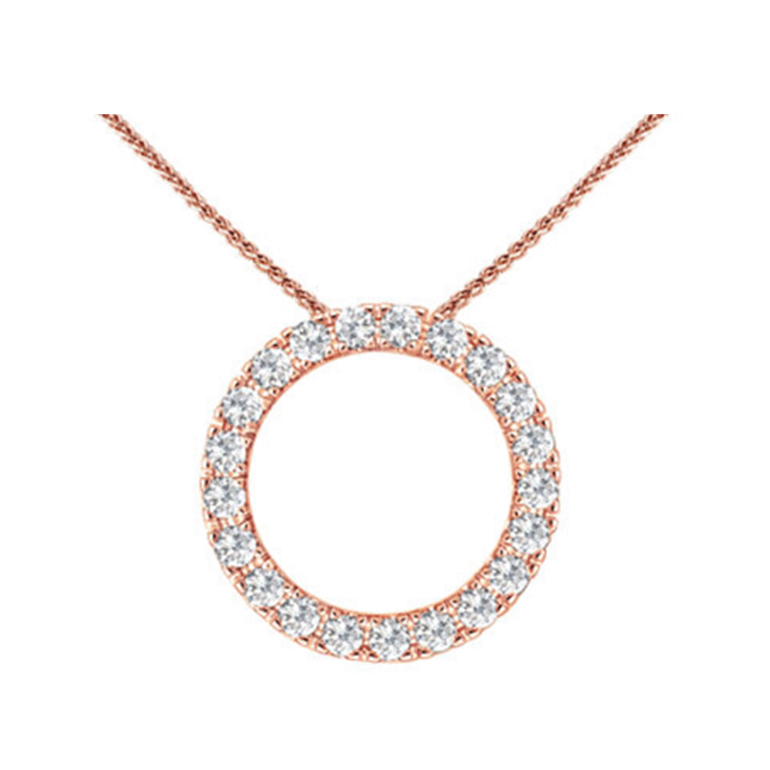 Rose Gold Diamond Circle Pendant Necklace Round Brilliant Cut