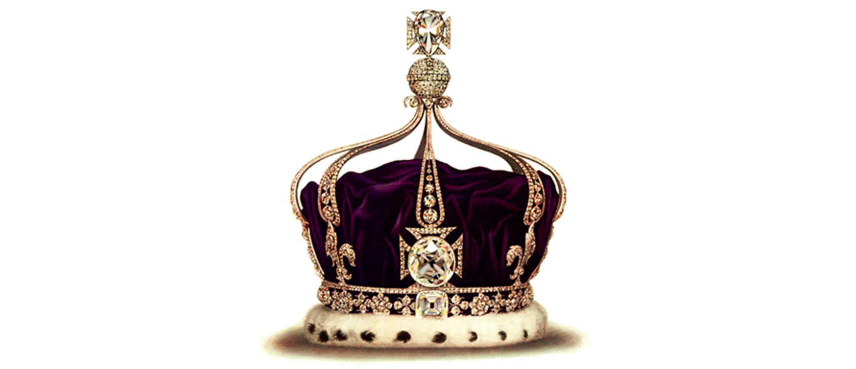 Imperial State Crown Adorned with Cullinan Ii Diamond and Other Royal Gemstones on a White Background