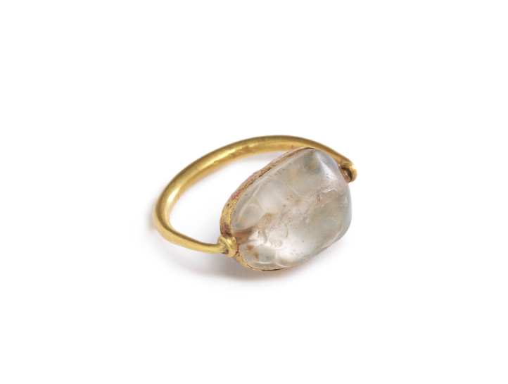 Gold Ring with a Large Translucent, Iridescent Moonstone Centerpiece in a Minimalist Band