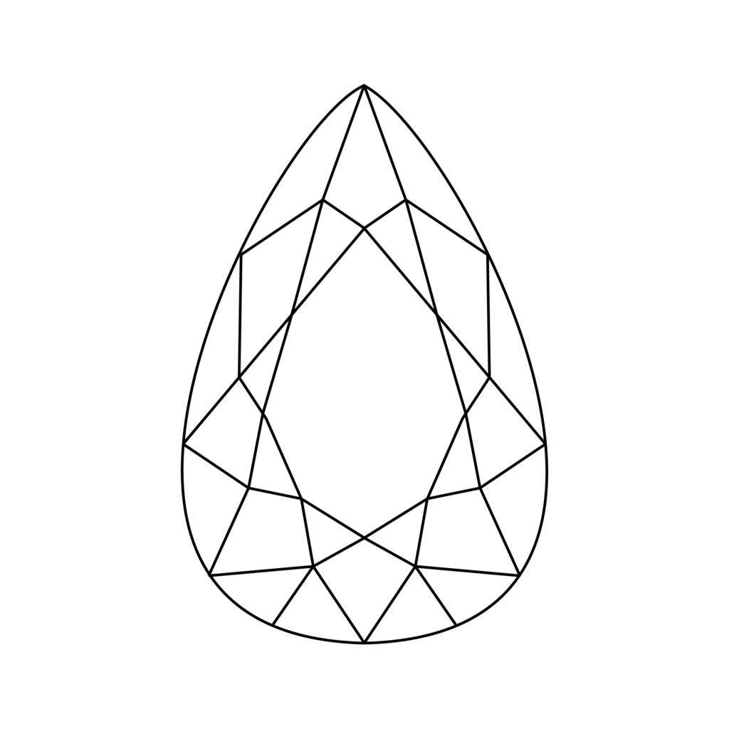 Line Vector Diagram Showing the Top Crown View Facet Structure of a Pear Cut Diamond Shape.