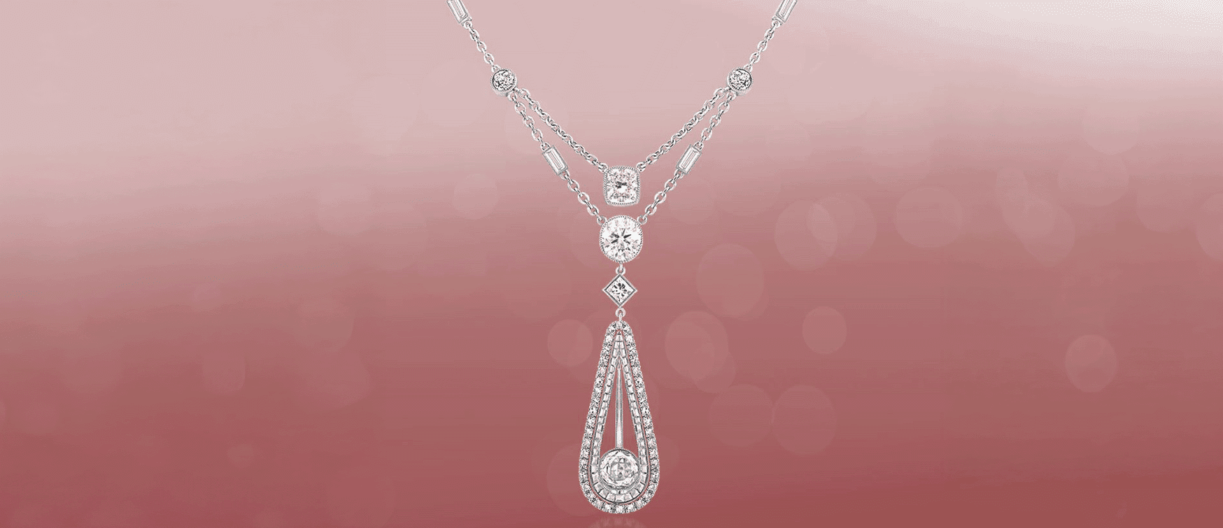 Vintage-inspired Rose-cut Diamond Necklace with Teardrop Pendant in White Gold