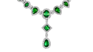 Rare Africa | Rare Tsavorite and Diamond Necklace featuring 11 rare tsavorites and hundreds of diamonds set in white gold, fully handcrafted by our master goldsmiths