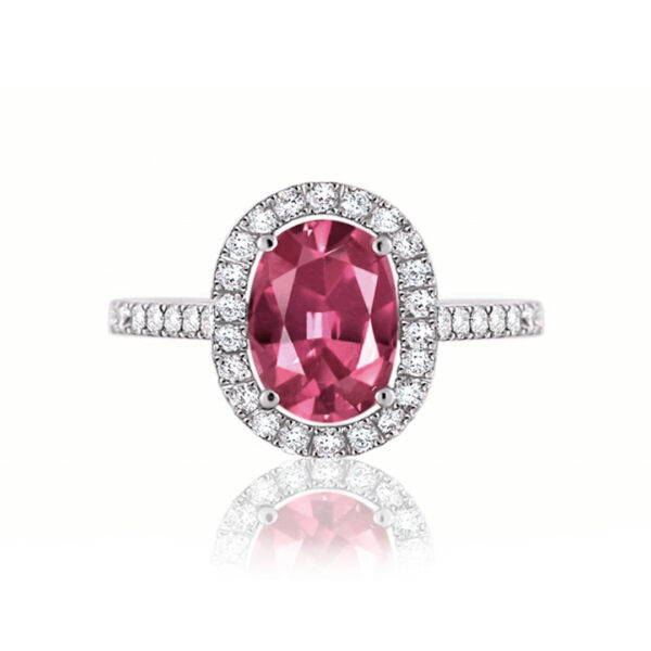 Pink Tourmaline & Diamond Halo Ring