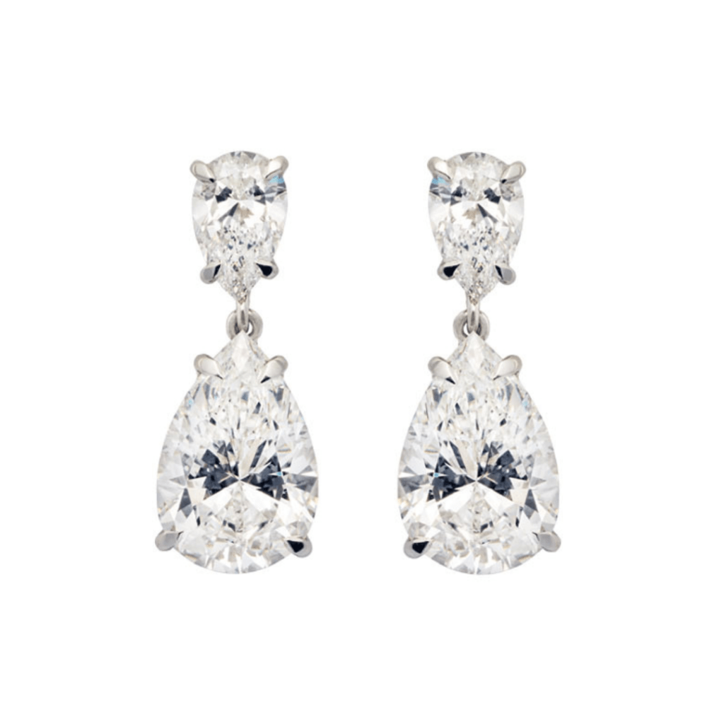 White Gold Pear Shaped Diamond Drop Earrings - Classic Solitaire Style