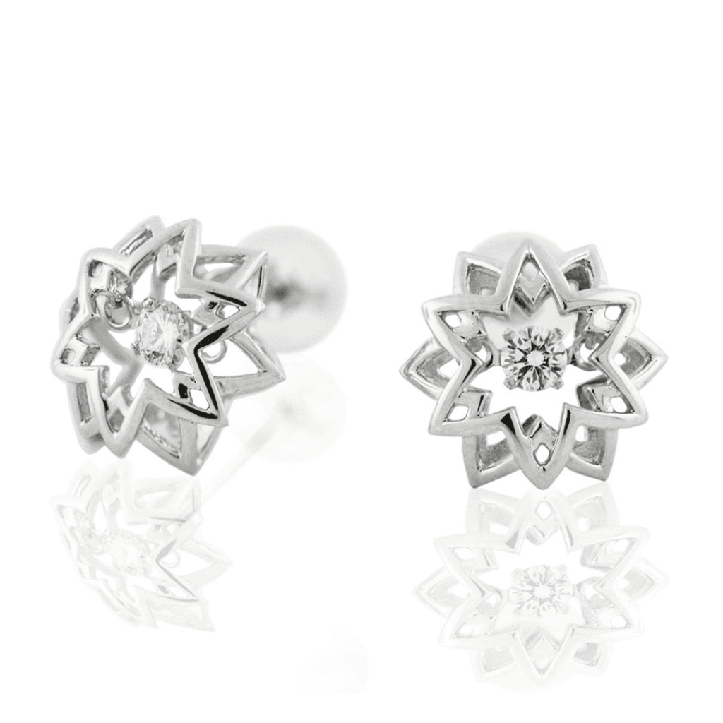 White Gold Flower Diamond Earrings