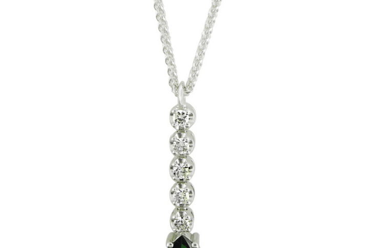 White Gold Diamond Tsavorite Drop Pendant Necklace Line Design