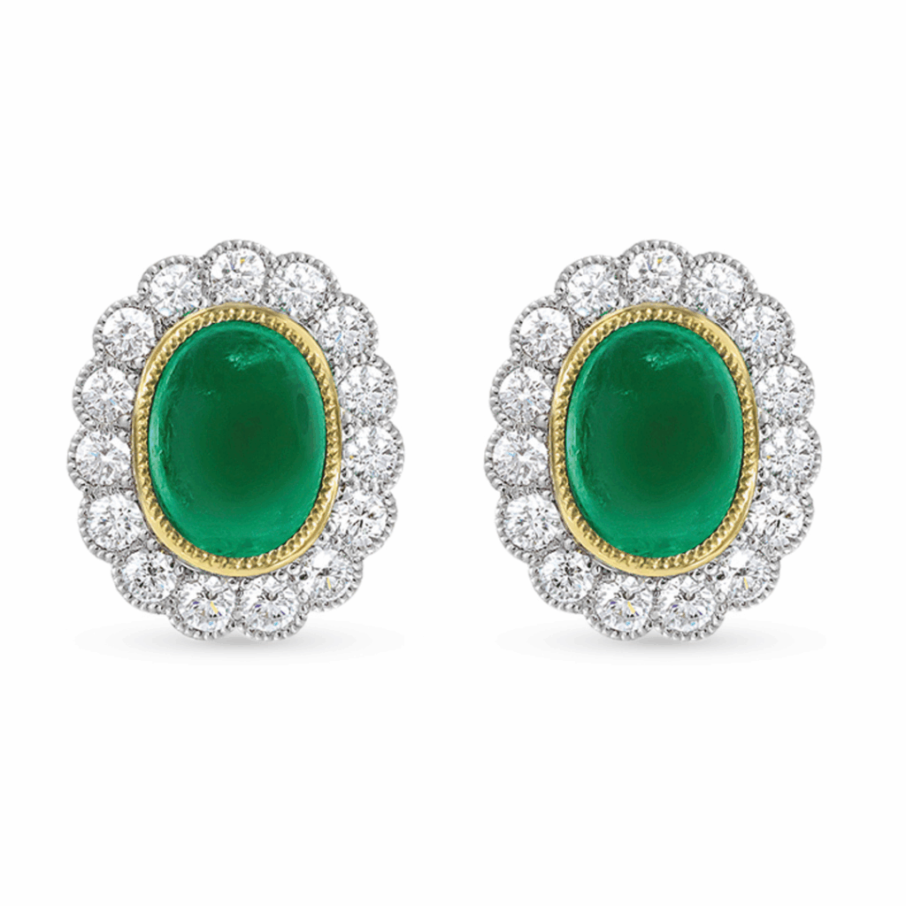 Emerald&diamond_halo_earrings_e7384 - Mark Solomon Jewellers Emerald & Diamond Halo Earrings