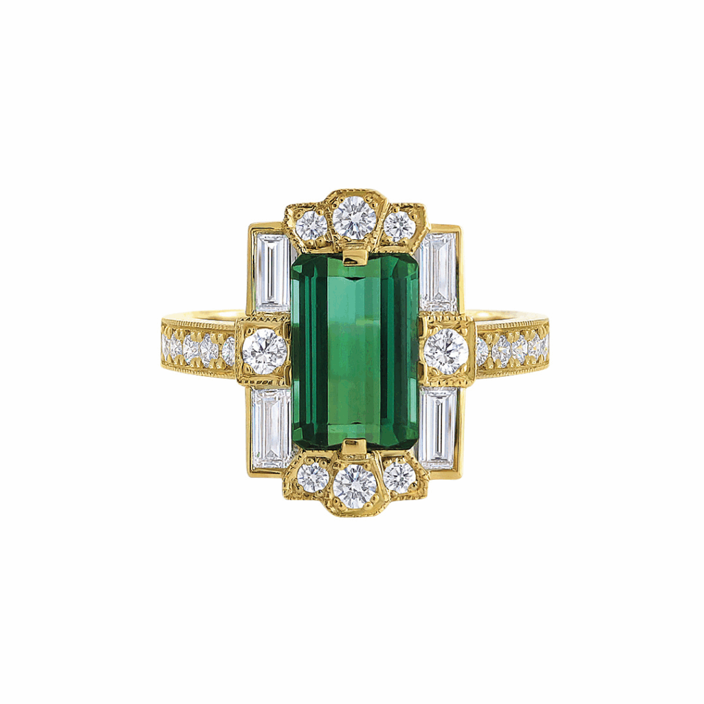 Emerald_cut_tourmaline_&_diamond_ring_f7285 - Mark Solomon Jewellers Emerald Cut Tourmaline & Diamond Ring