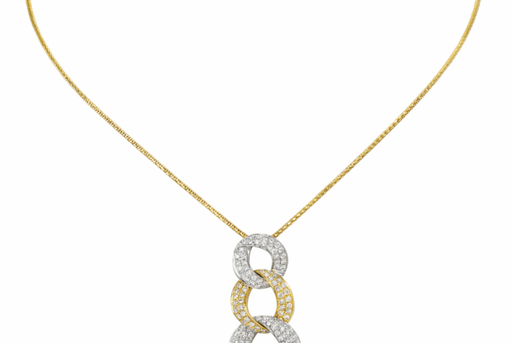 Two-tone Pave Diamond Interlocking Circles Pendant Necklace