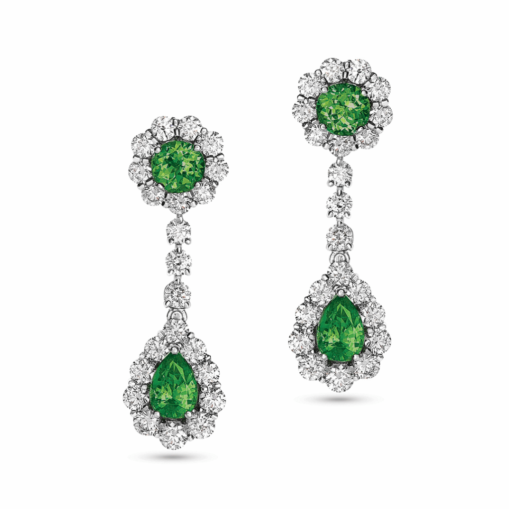 Tsavorite & Diamond Halo Drop Earrings Rare Africa