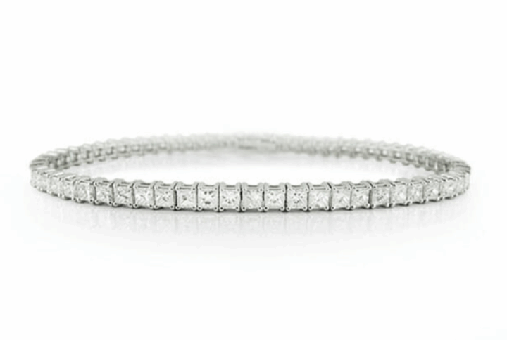 White Gold Tennis Bracelet with a Continuous Line of Princess Cut Diamonds