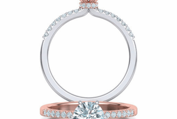 White and Rose Gold Diamond Solitaire with Micro Set Diamond Band
