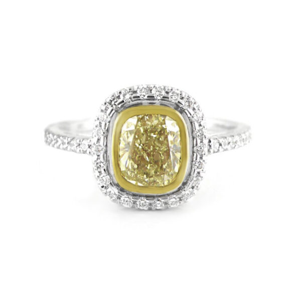 Cushion Yellow Diamond Halo Ring